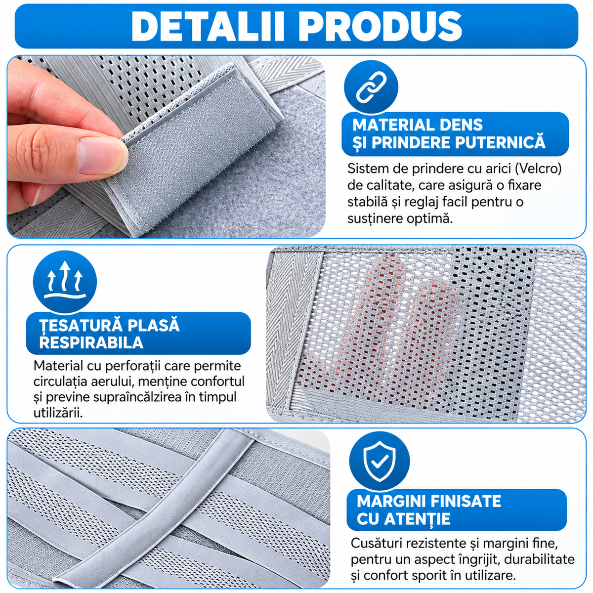 Centură Lombară Ajustabilă, Suport pentru Spate, Compresie Dublă, Material Respirabil, Fixare Velcro, Unisex, Gri