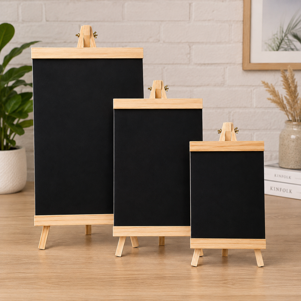 Tablă Neagră 30×59 cm cu Șevalet din Lemn, Pliabilă și Reutilizabilă