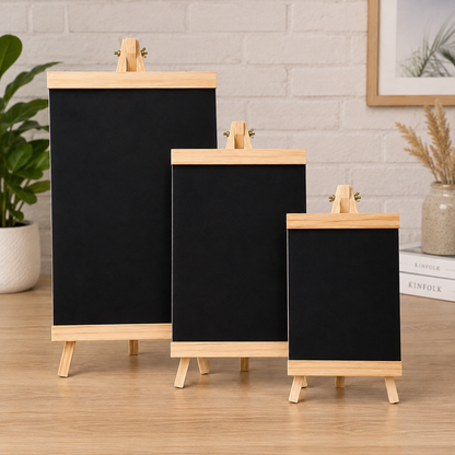 Tablă Neagră 30×59 cm cu Șevalet din Lemn, Pliabilă și Reutilizabilă
