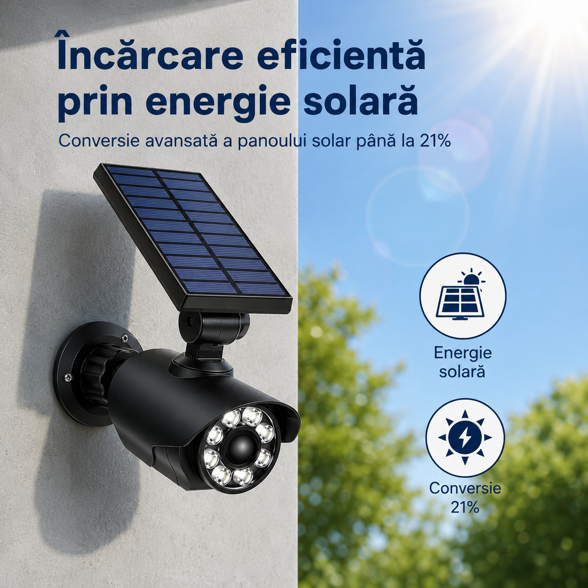 Set 2 Camere False Solare cu Senzor de Mișcare, LED, IP66