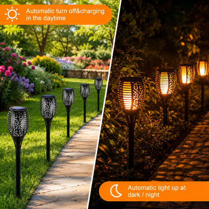 Set 10 Lămpi Solare Tip Torță LED, Efect Flacără, 50 cm, pentru Grădină și Alei