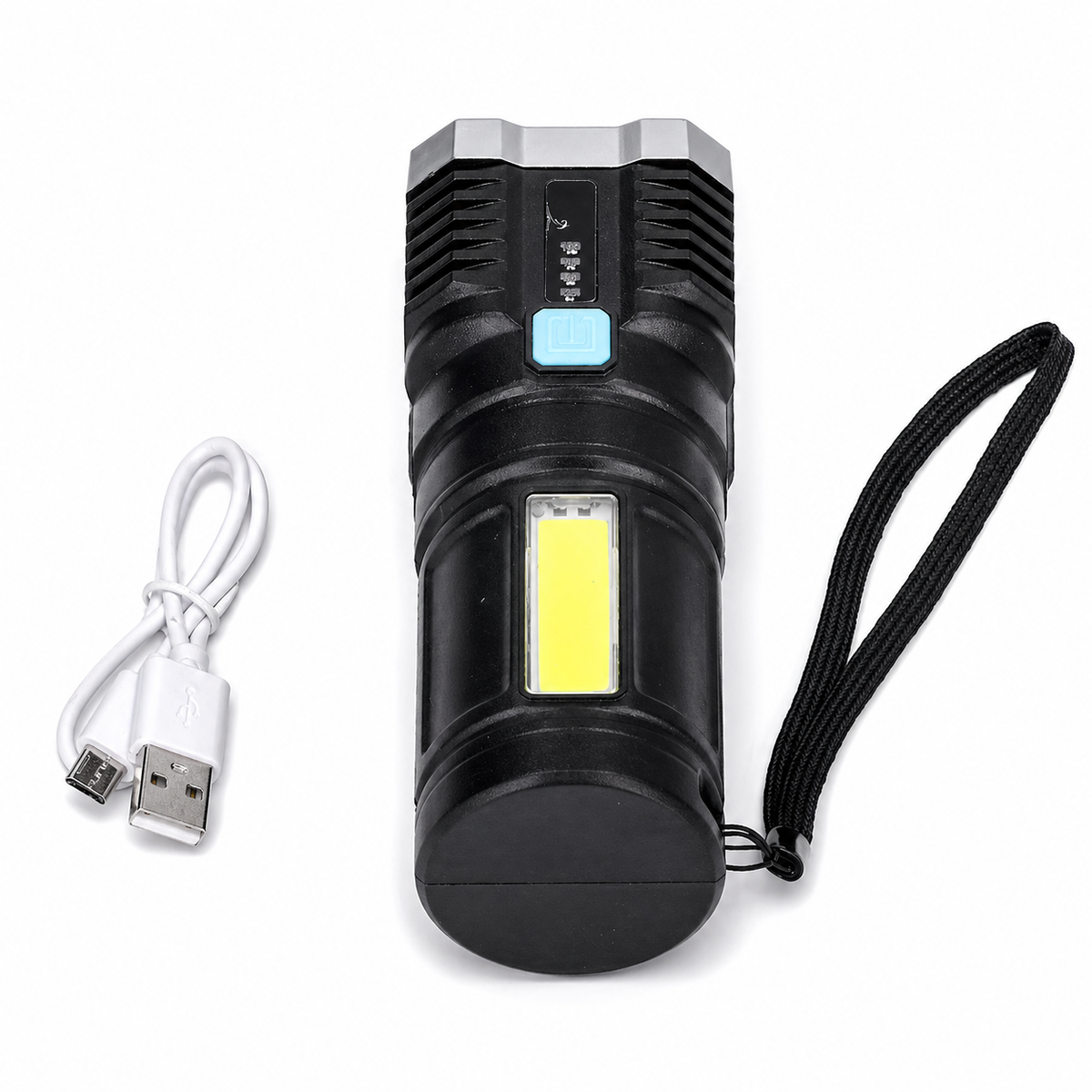 Set 2 bucati lanterna LED reincarcabila USB, 1200mAh, 4 moduri iluminare, COB + LED frontal, indicator baterie, pentru camping si uz casnic PromotiiZilnice