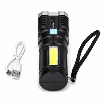 Set 2 bucati lanterna LED reincarcabila USB, 1200mAh, 4 moduri iluminare, COB + LED frontal, indicator baterie, pentru camping si uz casnic PromotiiZilnice