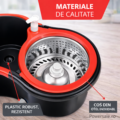 Set Mop Rotativ 360° cu Galeata Dubla, Maner Inox si 5 Rezerve Microfibra