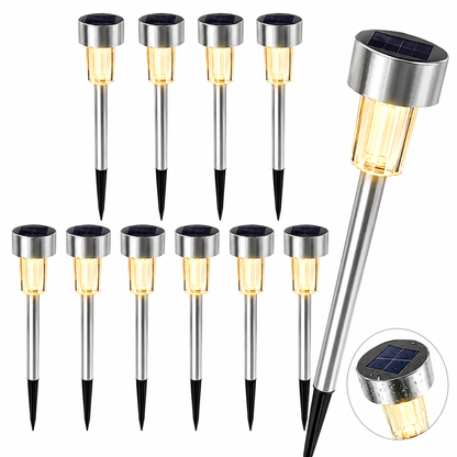 Set 12 Lămpi Solare LED pentru Grădină, Inox, Senzor de Lumină, IP44, 6500K