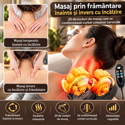 Saltea de Masaj Corporal 5 în 1, cu Încălzire, Shiatsu, Vibrații, Tracțiune cu Aer, 20 Noduri Cervicale, 24 Noduri pentru Picioare, Pliabilă