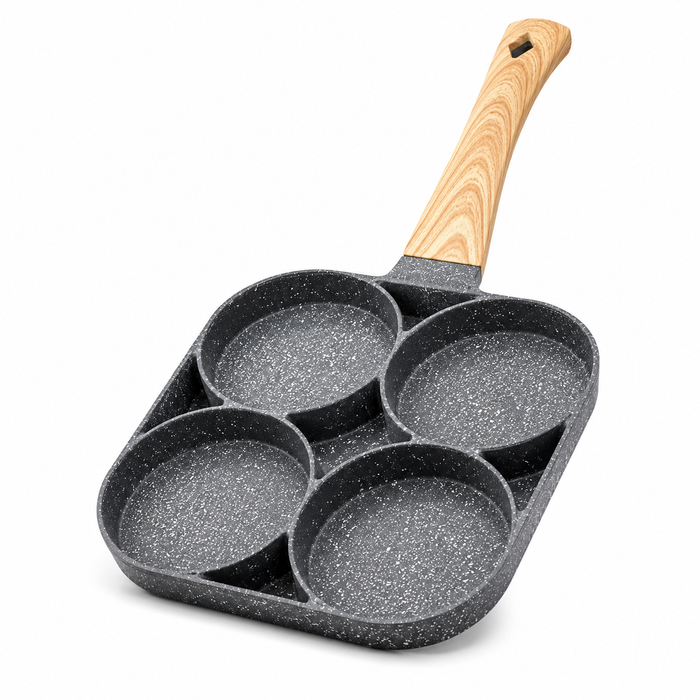 Tigaie Antiaderentă cu 4 Compartimente pentru Ouă, Clătite și Burgeri, Mâner Ergonomic