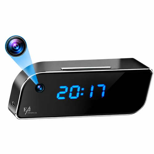 Ceas Digital cu Cameră de Supraveghere WiFi, Full HD 1080P, Viziune Nocturnă, Detecție Mișcare, Microfon, Negru