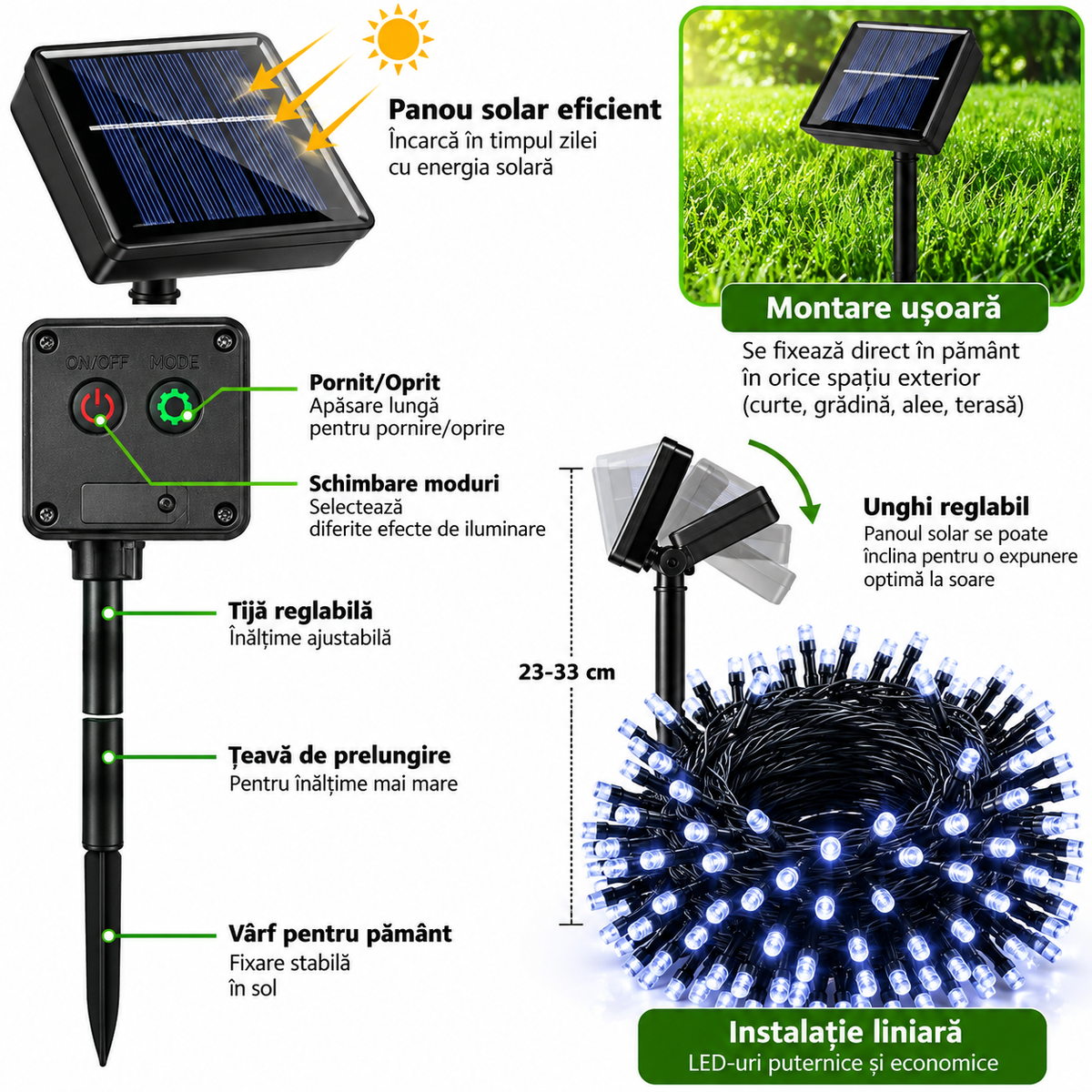 Set 2 Instalații Solare LED, 10 m, 100 LED-uri/Bucată