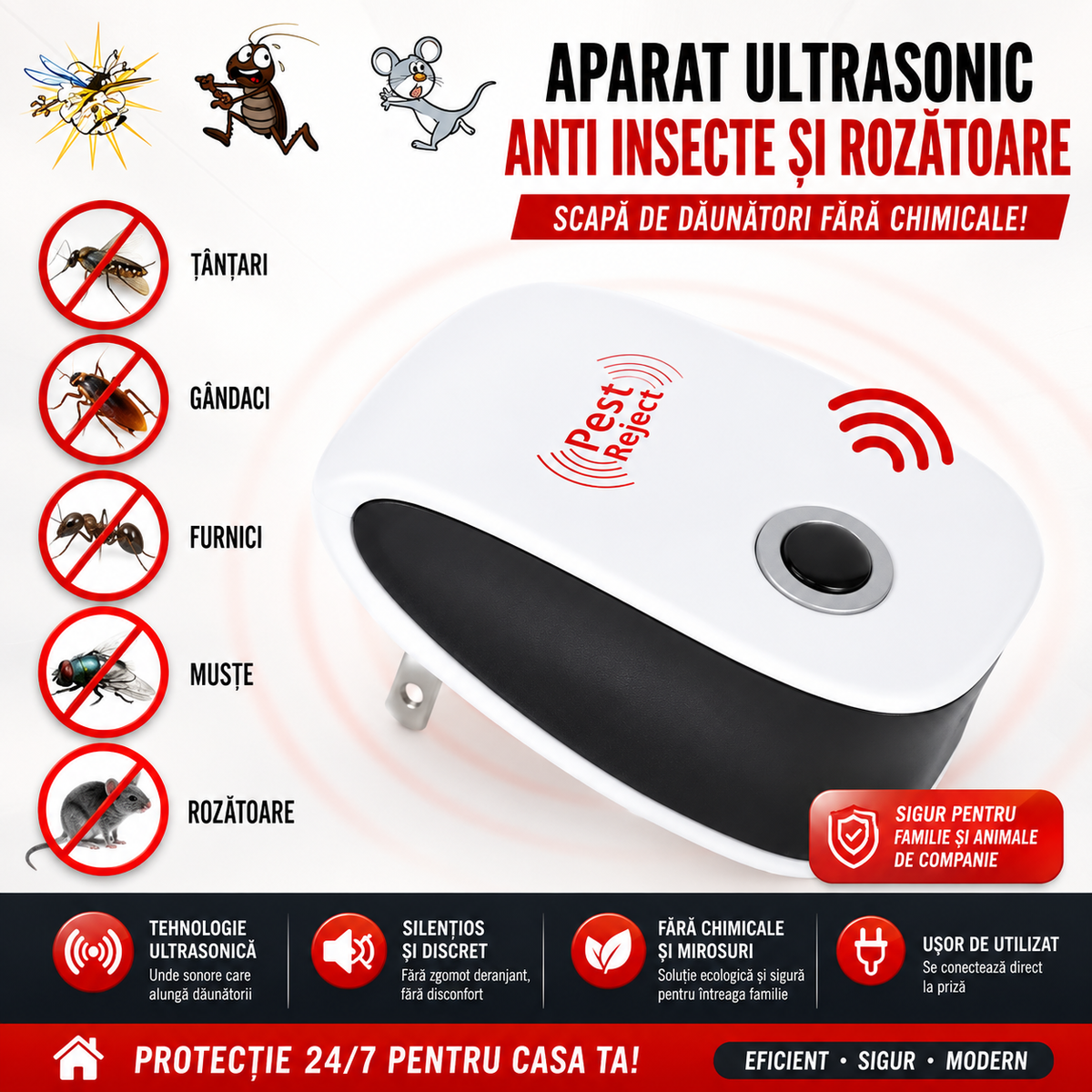Set 5 Bucati Aparat Ultrasonic Anti Tantari, Gandaci, Furnici si Rozatoare