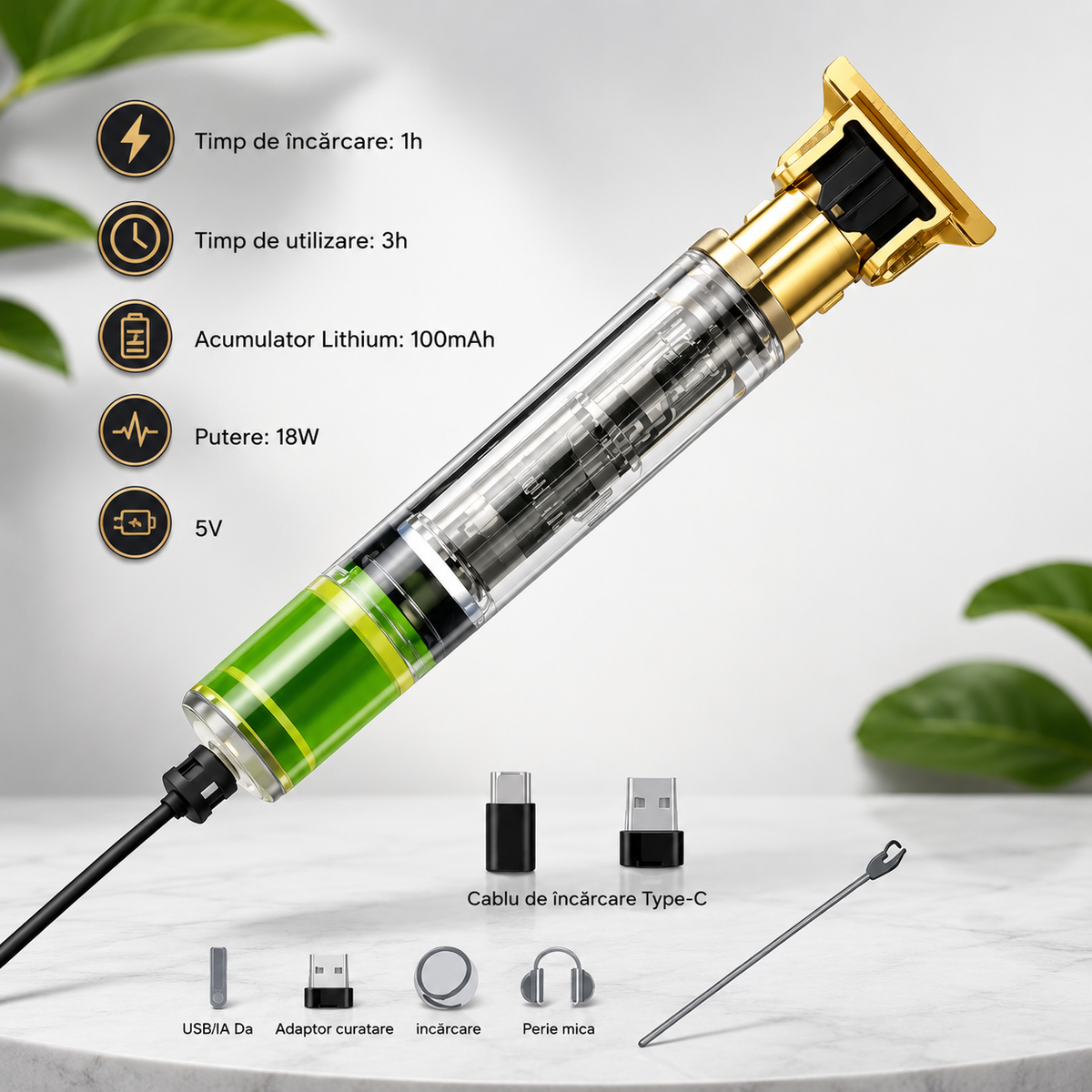 Pachet 2 Masini de Tuns Dragon T-Blade – Reincarcabile USB, 5W, pentru Par, Barba si Contur