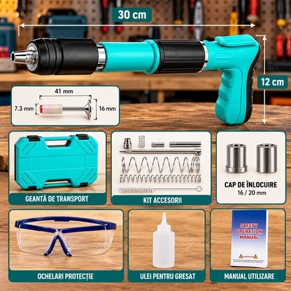 Kit Dispozitiv Manual pentru Fixare Cuie, 50 Cuie, Ochelari de Protecție, Accesorii și Trusă