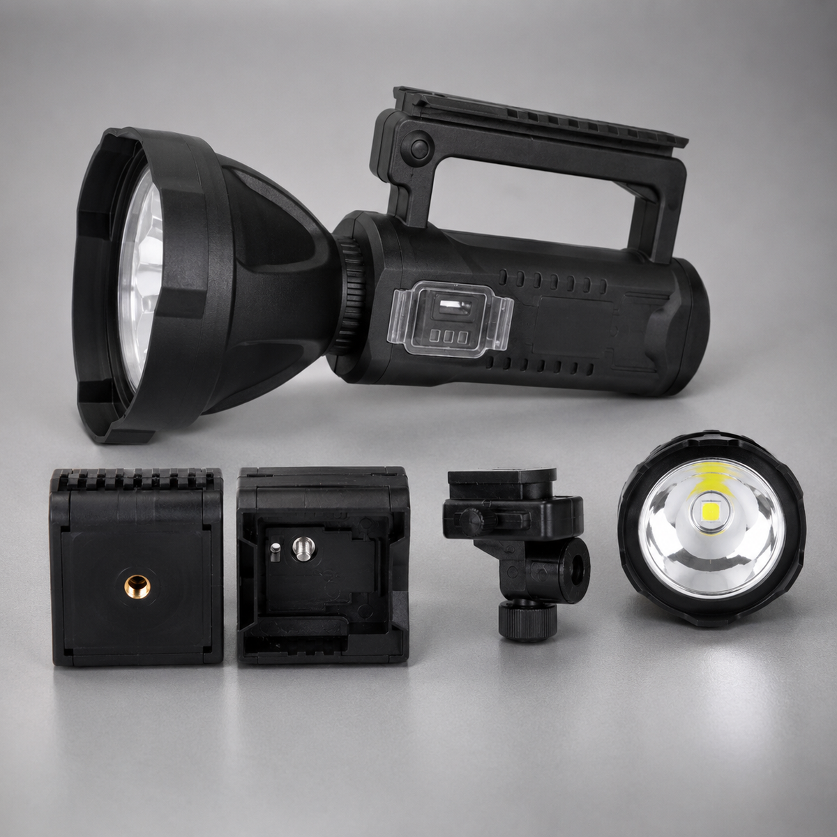 Lanterna LED Profesionala 4000 Lumeni cu Powerbank, Trepied Inclus, 4 Moduri Iluminare, USB, Raza Lunga + CADOU Lanterna Frontala cu Senzor Miscare - Boomsale.ro