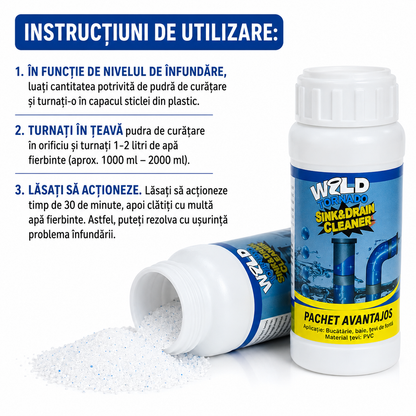 Set 4 Bucati Solutie Desfundat Tevi Wild Tornado Sink & Drain Cleaner, 110g, Actiune Rapida pentru Chiuveta, WC, Dus si Canalizare, Curatare Puternica, Elimina Mirosurile Neplacute PromotiiZilnice