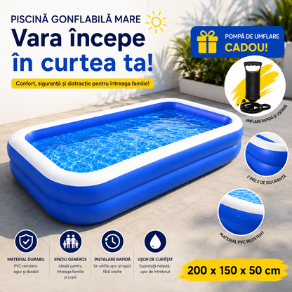 Piscina Gonflabila Familiala 200x150x50 cm, PVC, Pompa Inclusa