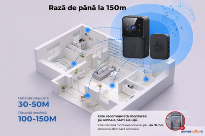 Sonerie video wireless HD 720p cu vedere nocturnă și audio bidirecțional