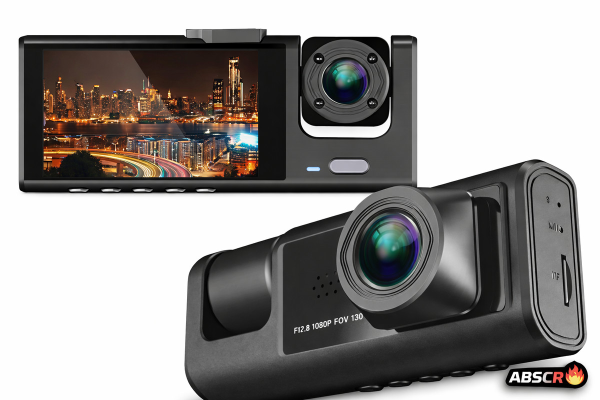 Camera auto DVR 3 canale, fata + interior + spate, Full HD 1080P, unghi larg 170°, ecran 2 inch, vedere nocturna, G-sensor, inregistrare in bucla