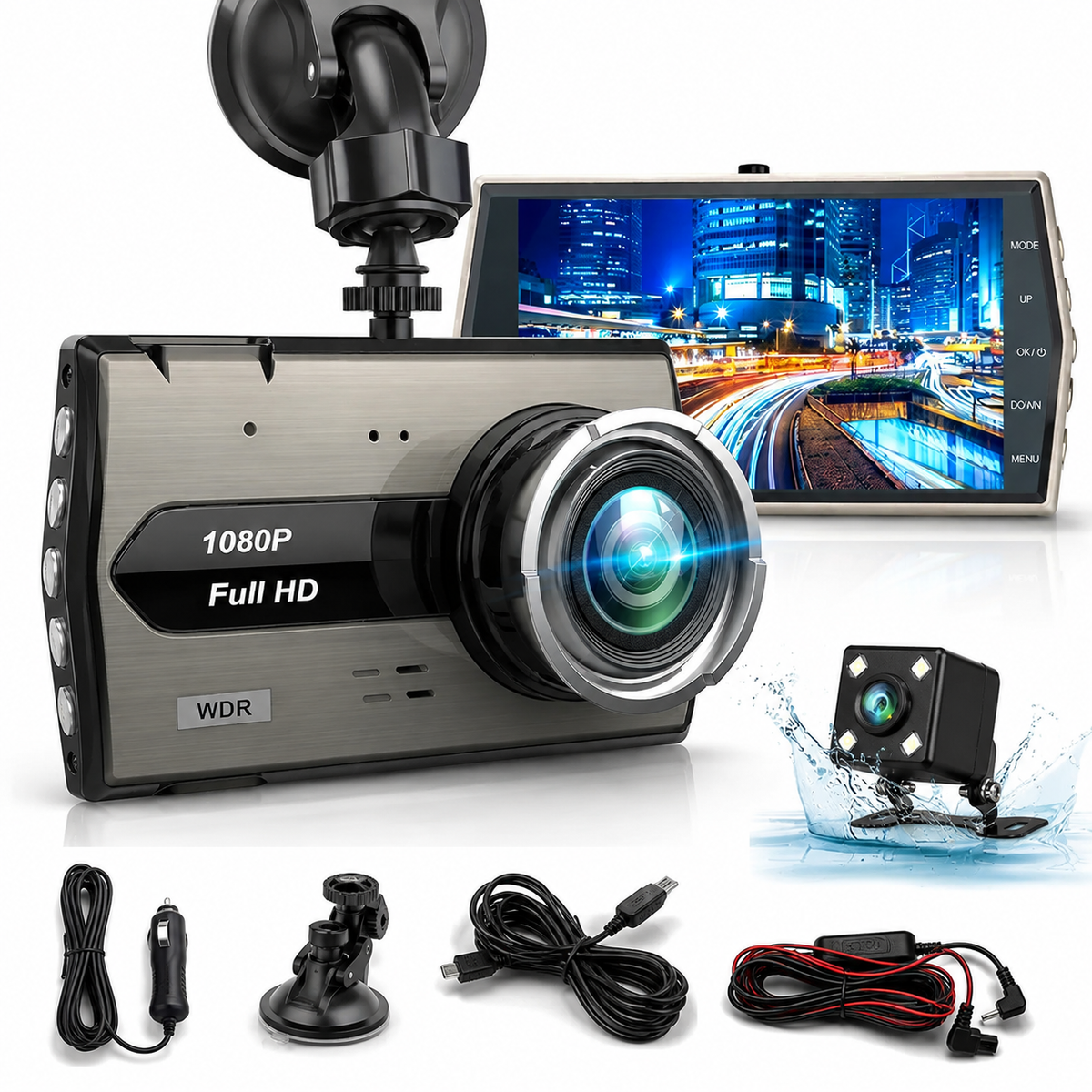 Camera Auto DVR Full HD 1080P cu Camera Marsarier, Ecran LCD, Vedere Nocturna, Detectare Miscare, Inregistrare in Bucla, Unghi Larg 170° PromotiiZilnice