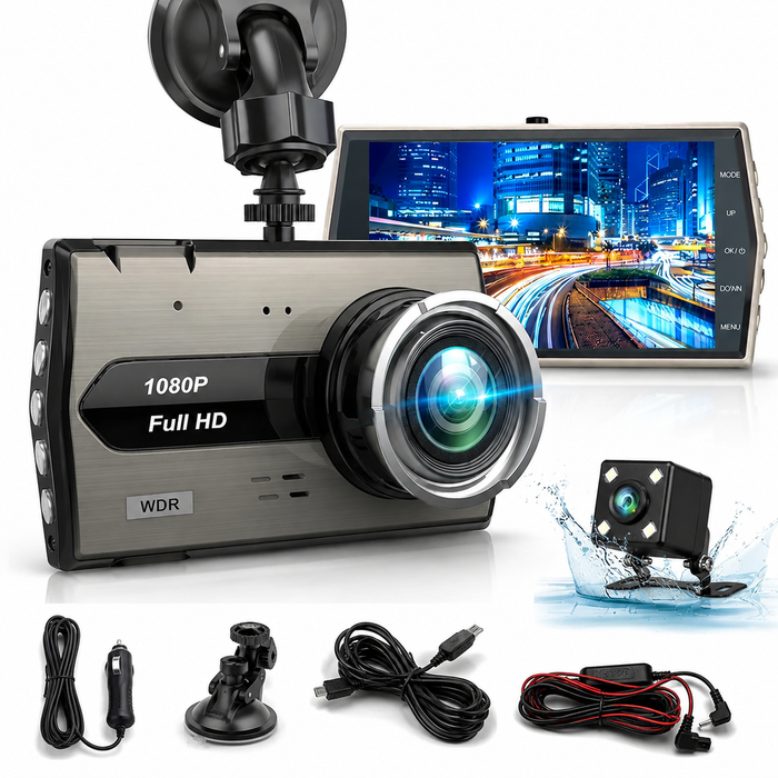 Camera Auto DVR Full HD 1080P cu Camera Marsarier, Ecran LCD, Vedere Nocturna, Detectare Miscare, Inregistrare in Bucla, Unghi Larg 170°