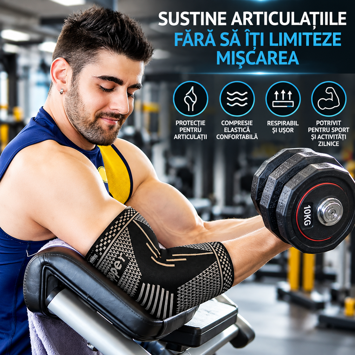 Set 2 Cotiere Compresive cu Inserție de Cupru, Suport Elastic pentru Cot, Sport și Activități Zilnice, Negru