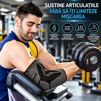 Set 2 Cotiere Compresive cu Inserție de Cupru, Suport Elastic pentru Cot, Sport și Activități Zilnice, Negru