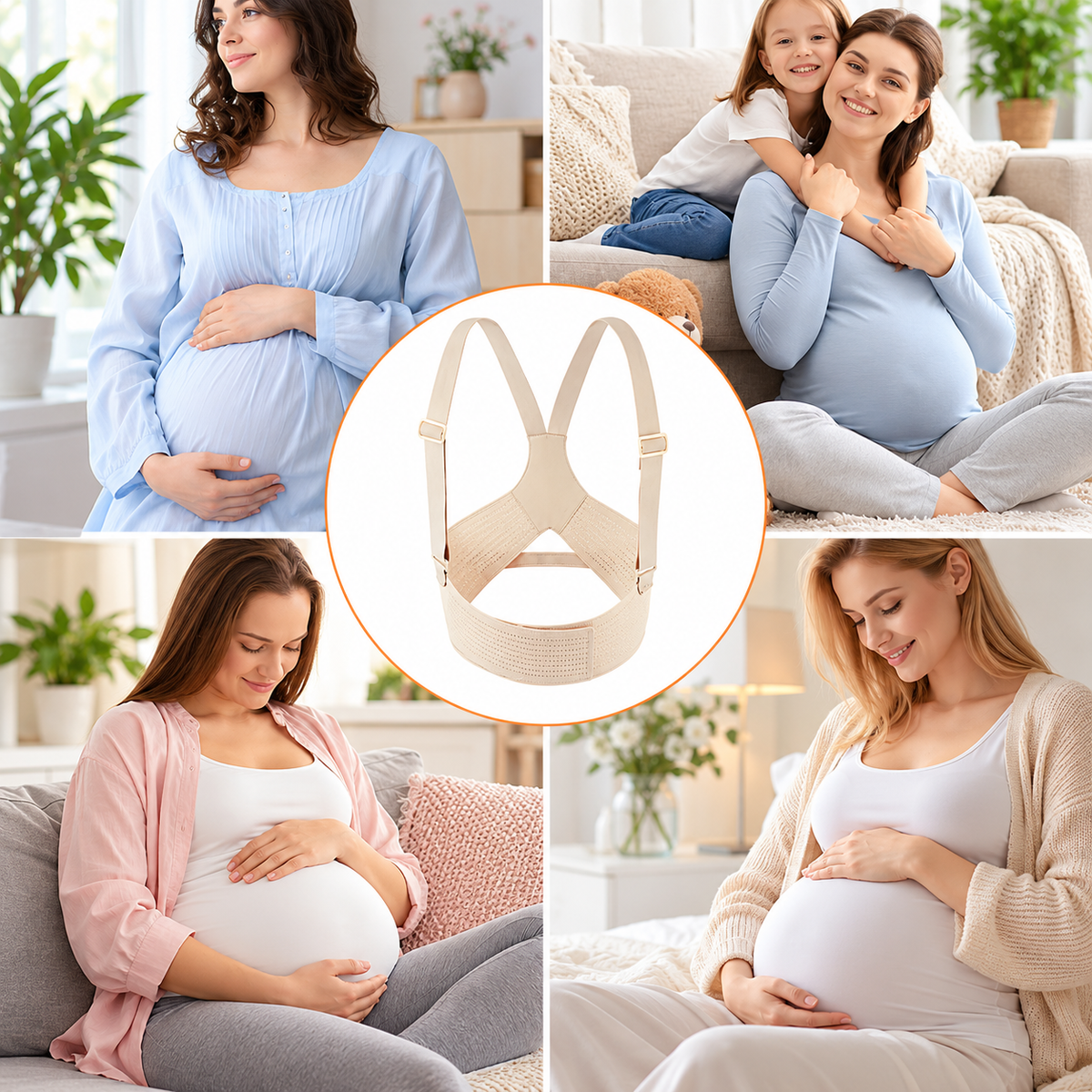 Centură de Susținere pentru Gravide, Suport Abdominal și Lombar, Bretele Reglabile, Material Respirabil
