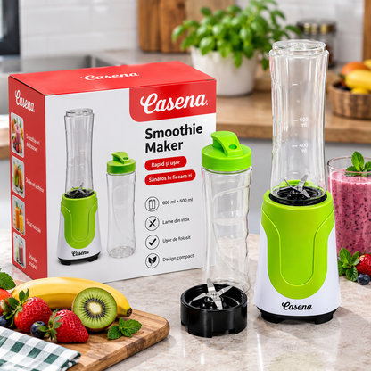 Blender Personal Casena Victor 180W, 2 Recipiente 600 ml, Alb-Verde