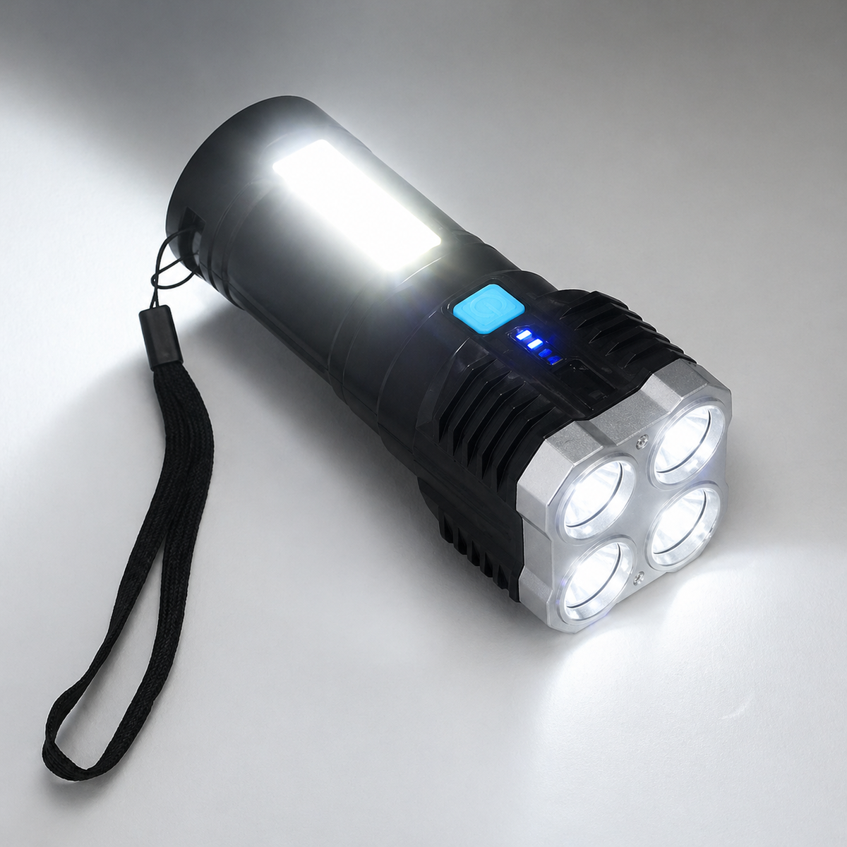 Set 2 bucati lanterna LED reincarcabila USB, 1200mAh, 4 moduri iluminare, COB + LED frontal, indicator baterie, pentru camping si uz casnic PromotiiZilnice