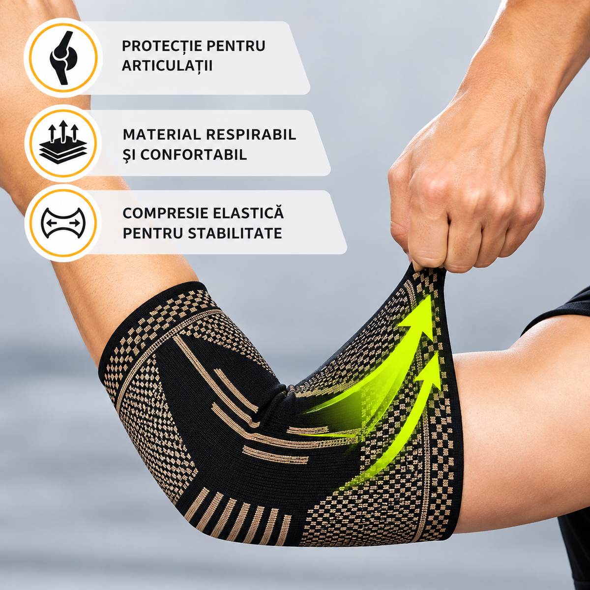 Set 2 Cotiere Compresive cu Inserție de Cupru, Suport Elastic pentru Cot, Sport și Activități Zilnice, Negru