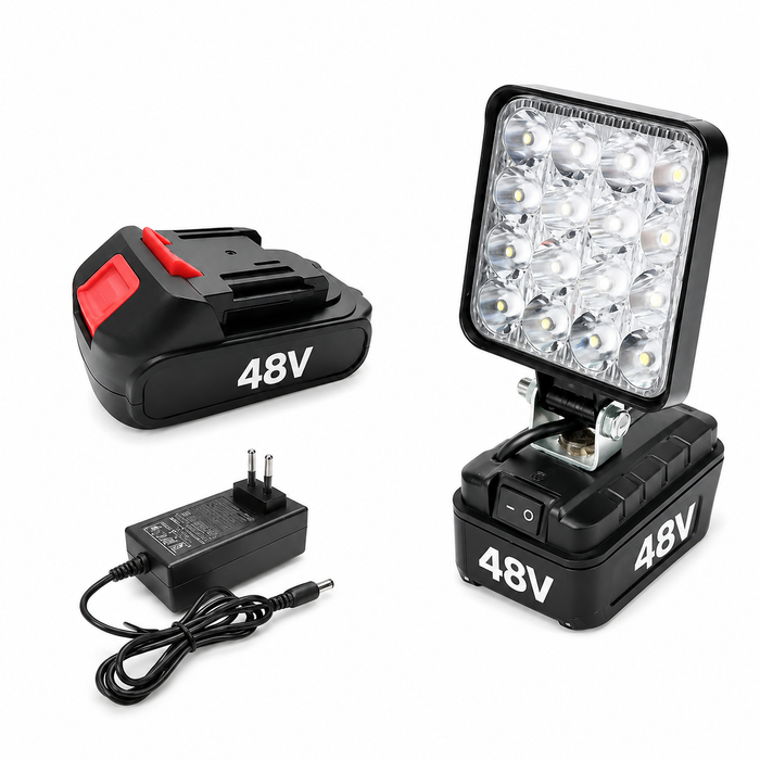 Lampă LED Portabilă 48W cu Acumulator 48V, Proiector Reglabil 90°