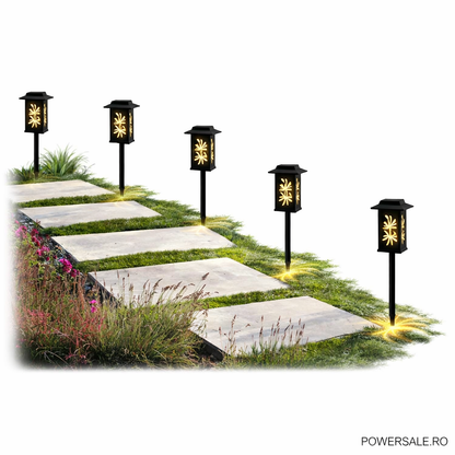 Set 12 Bucăți – Lampă Solară Decorativă pentru Grădină, Model Frunze, IP44, ABS Negru