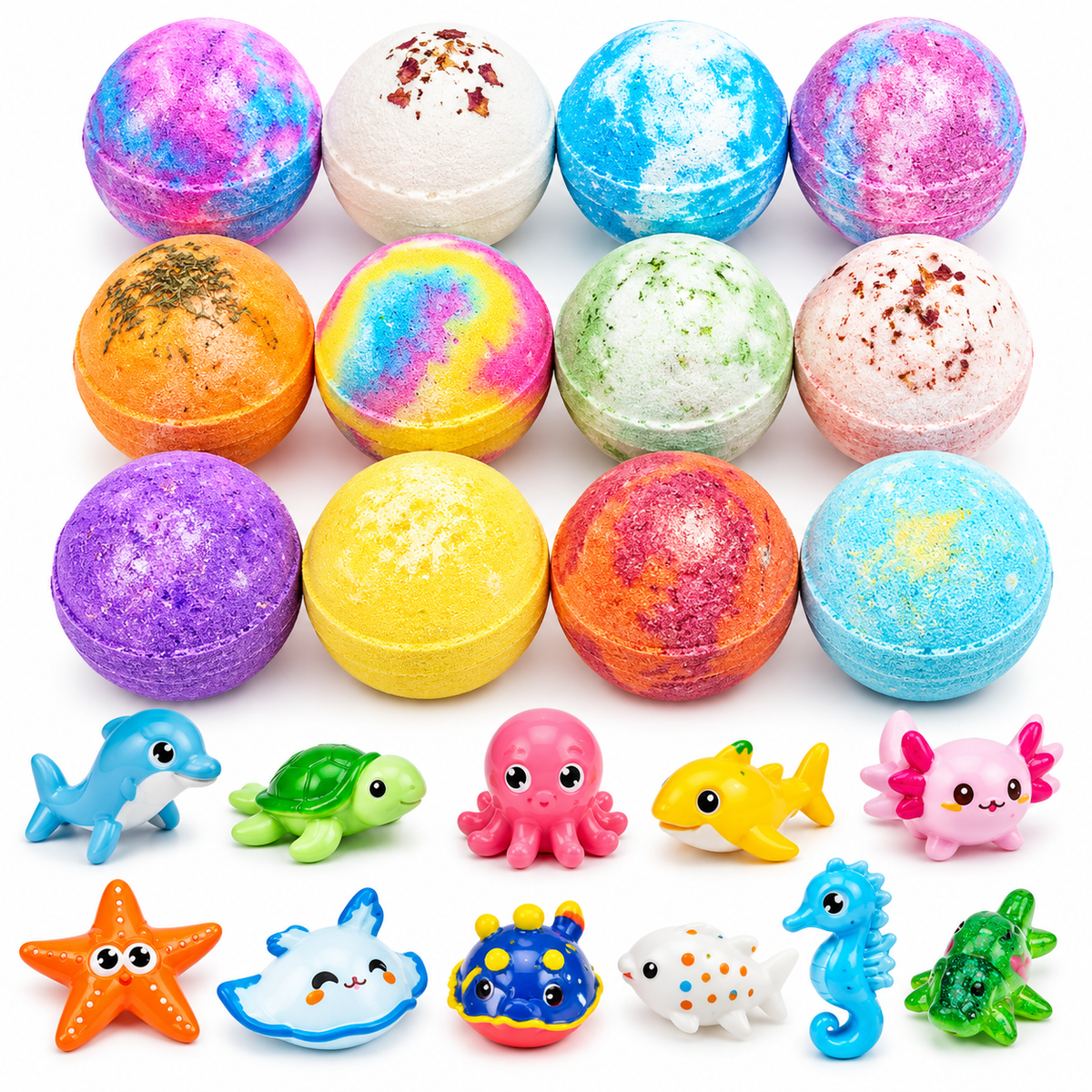Set 12 Bombe de Baie Efervescente cu Surprize Marine – Colorate și Parfumate