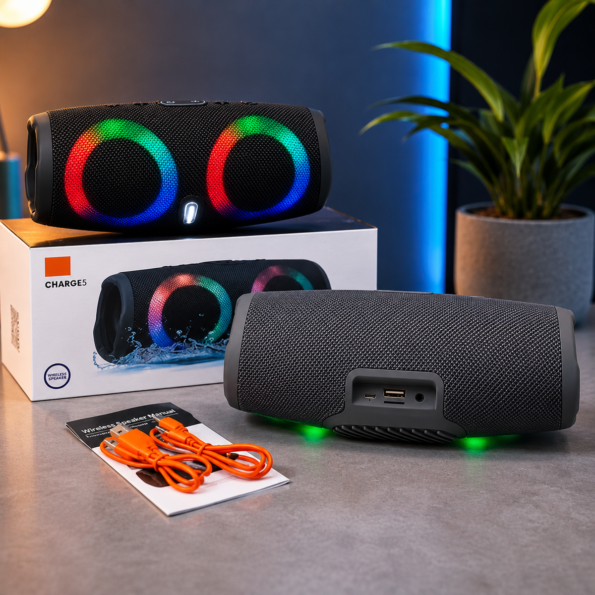 Boxă Portabilă rezistenta la apa CHARGE 5 Bluetooth 5.0 30W – 4000mAh, Lumini RGB, IPX6, USB/AUX/SD/FM, Sunet Puternic, Portabilă