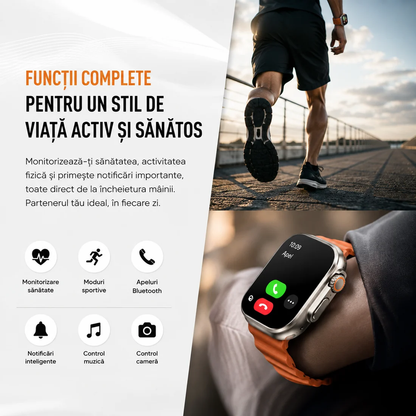 Ceas Smart Ultra cu 3 Curele, Apeluri Bluetooth, Monitorizare Activitate, Moduri Sport și IP65