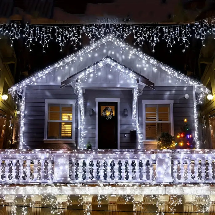 Set 3 Instalații Franjuri LED 3 x 12 m (36 m), Alb Rece, Alb Cald, Albastru, Multicolor