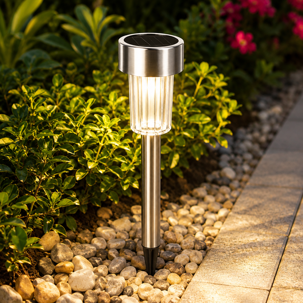 Set 12 Lămpi Solare LED pentru Grădină, Inox, Senzor de Lumină, IP44, 6500K