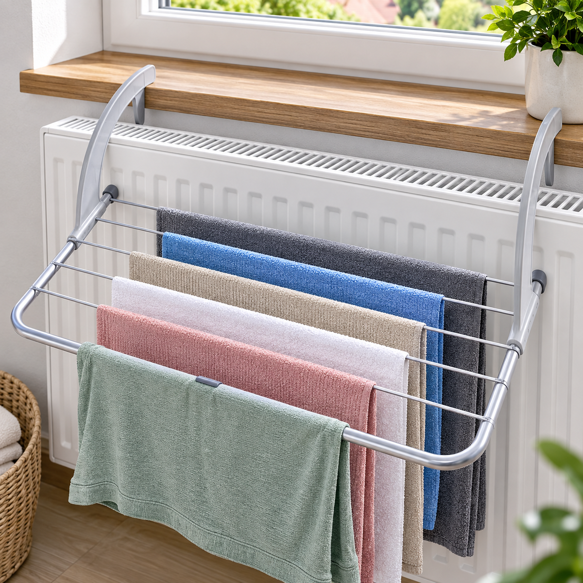 Set 2 Uscătoare de Rufe Metalice, 6 Bare, 70 × 40 cm, pentru Calorifer și Balcon