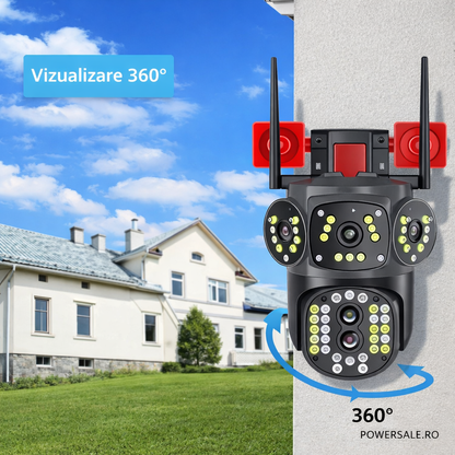 Set 2 Camere Supraveghere 4G Exterior 4K, Zoom 10X, Detectare Persoane, Rotire 360°, IP66