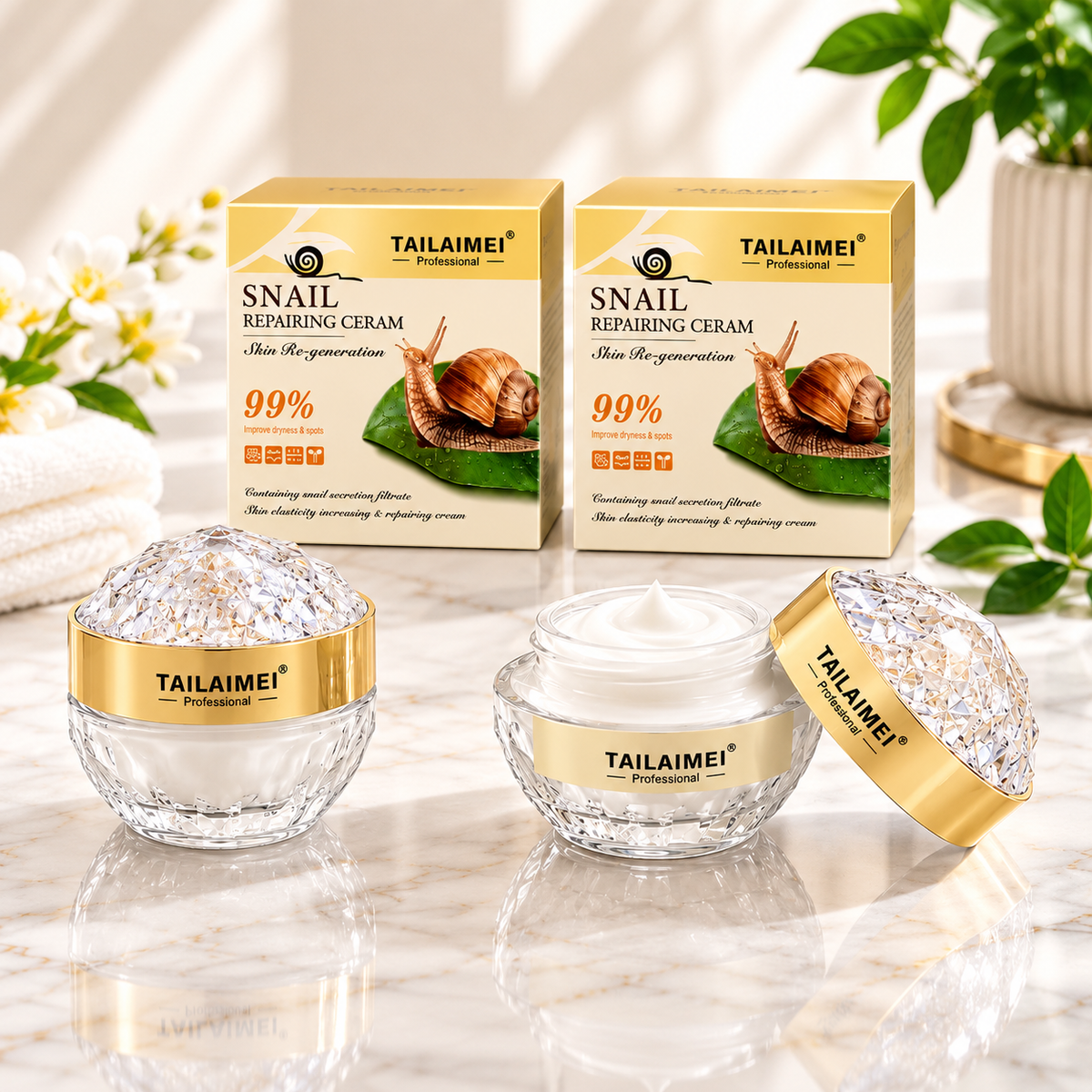 Set 2 Creme de Față TAILAIMEI Professional cu Extract de Melc – Cremă Hidratantă și Regenerantă pentru Îngrijirea Tenului, 2 x 60 gr