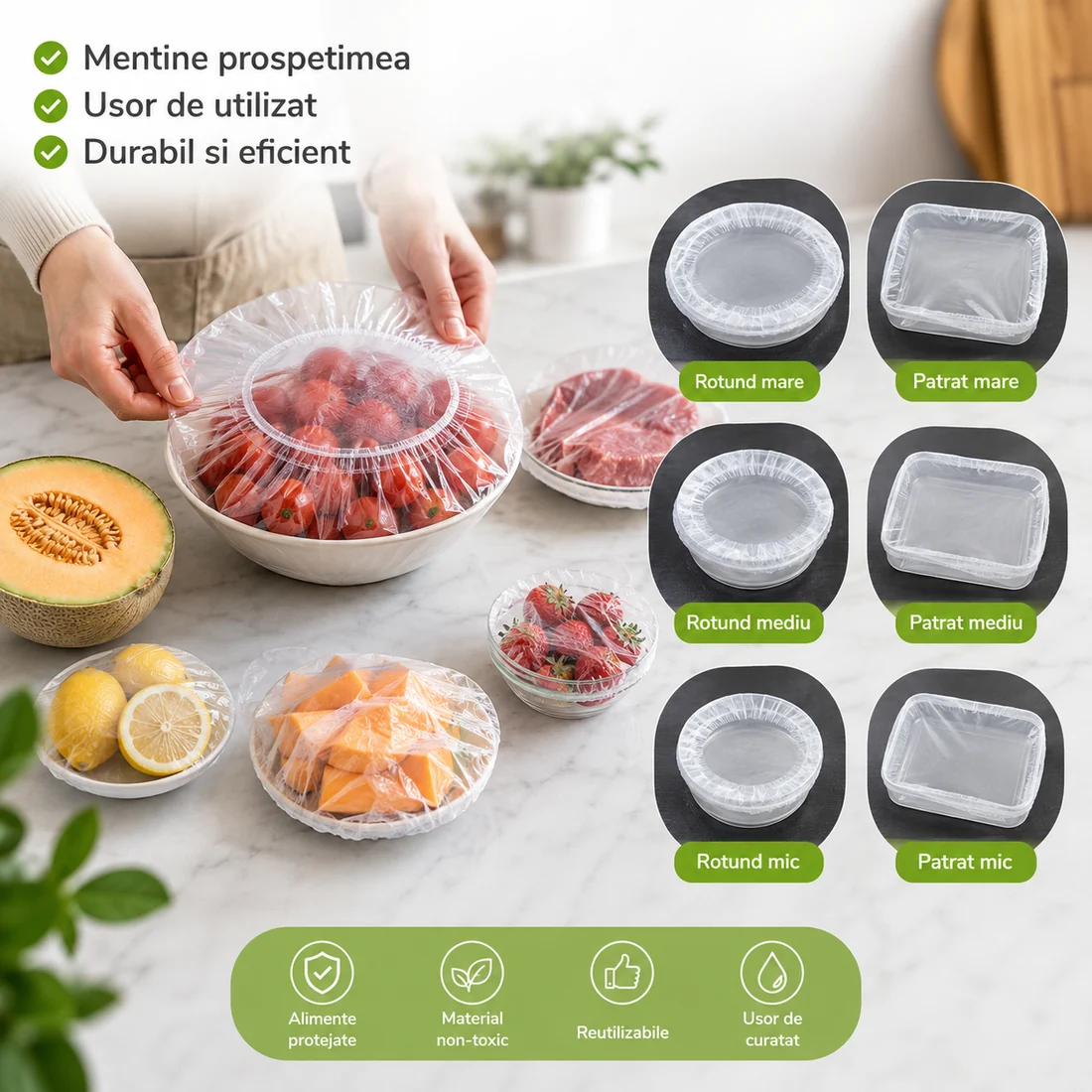 Set 500 Capace Alimentare Elastice Transparente – pentru Boluri și Recipiente