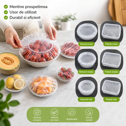 Set 500 Capace Alimentare Elastice Transparente – pentru Boluri și Recipiente