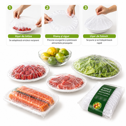 Set 500 Capace Alimentare Elastice Transparente – pentru Boluri și Recipiente