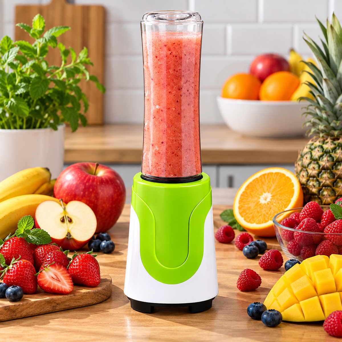 Blender Personal Casena Victor 180W, 2 Recipiente 600 ml, Alb-Verde