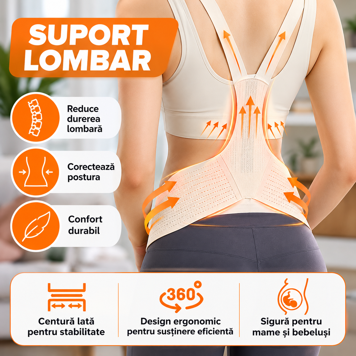 Centură de Susținere pentru Gravide, Suport Abdominal și Lombar, Bretele Reglabile, Material Respirabil