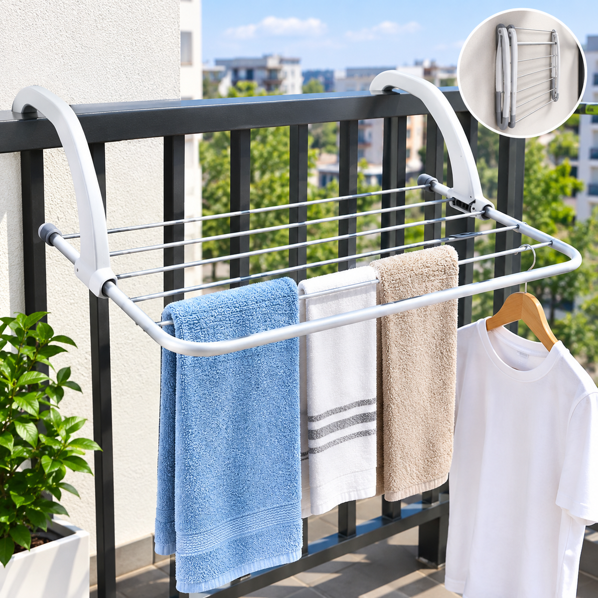 Set 2 Uscătoare de Rufe Metalice, 6 Bare, 70 × 40 cm, pentru Calorifer și Balcon