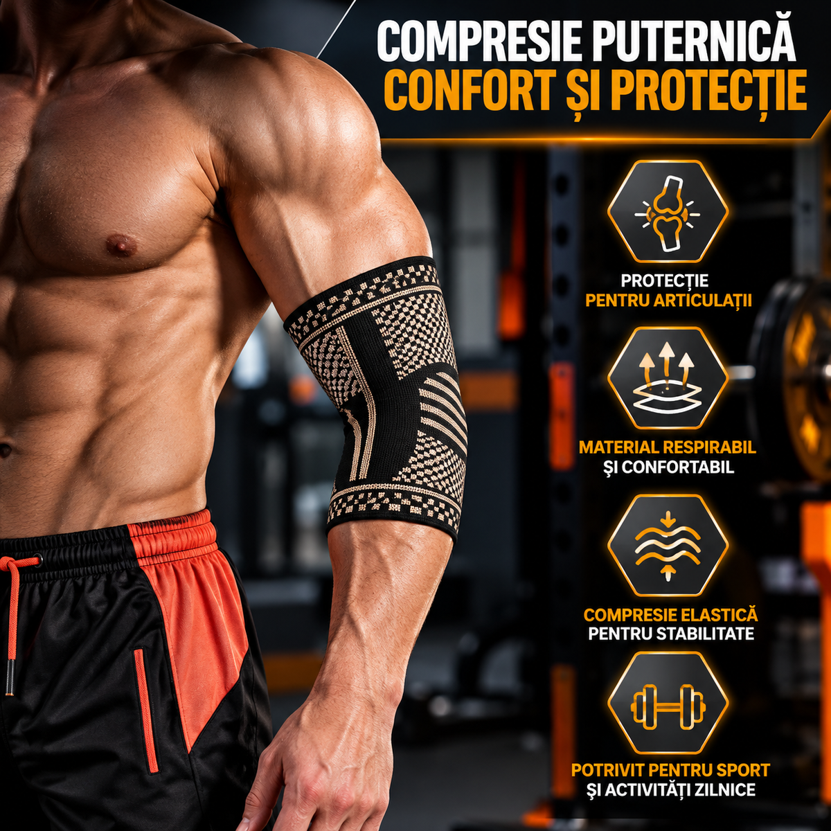 Set 2 Cotiere Compresive cu Inserție de Cupru, Suport Elastic pentru Cot, Sport și Activități Zilnice, Negru