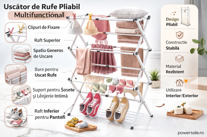 Uscător de rufe vertical pliabil 40-75x37x105 cm – Suport uscare haine compact, extensibil și stabil pentru interior
