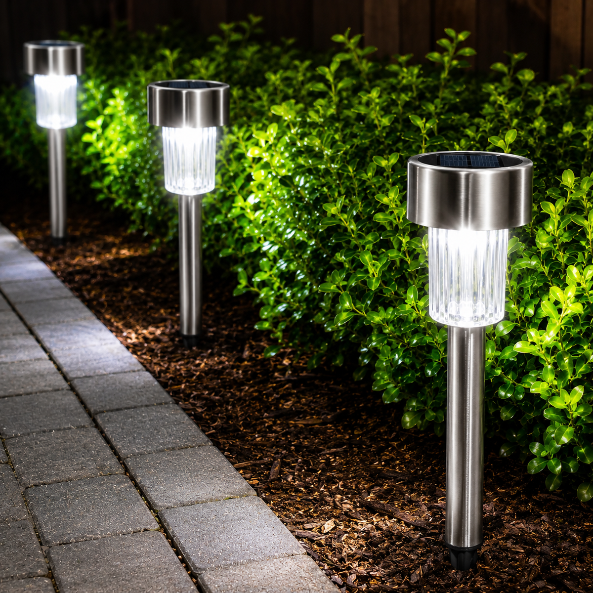 Set 12 Lămpi Solare LED pentru Grădină, Inox, Senzor de Lumină, IP44, 6500K