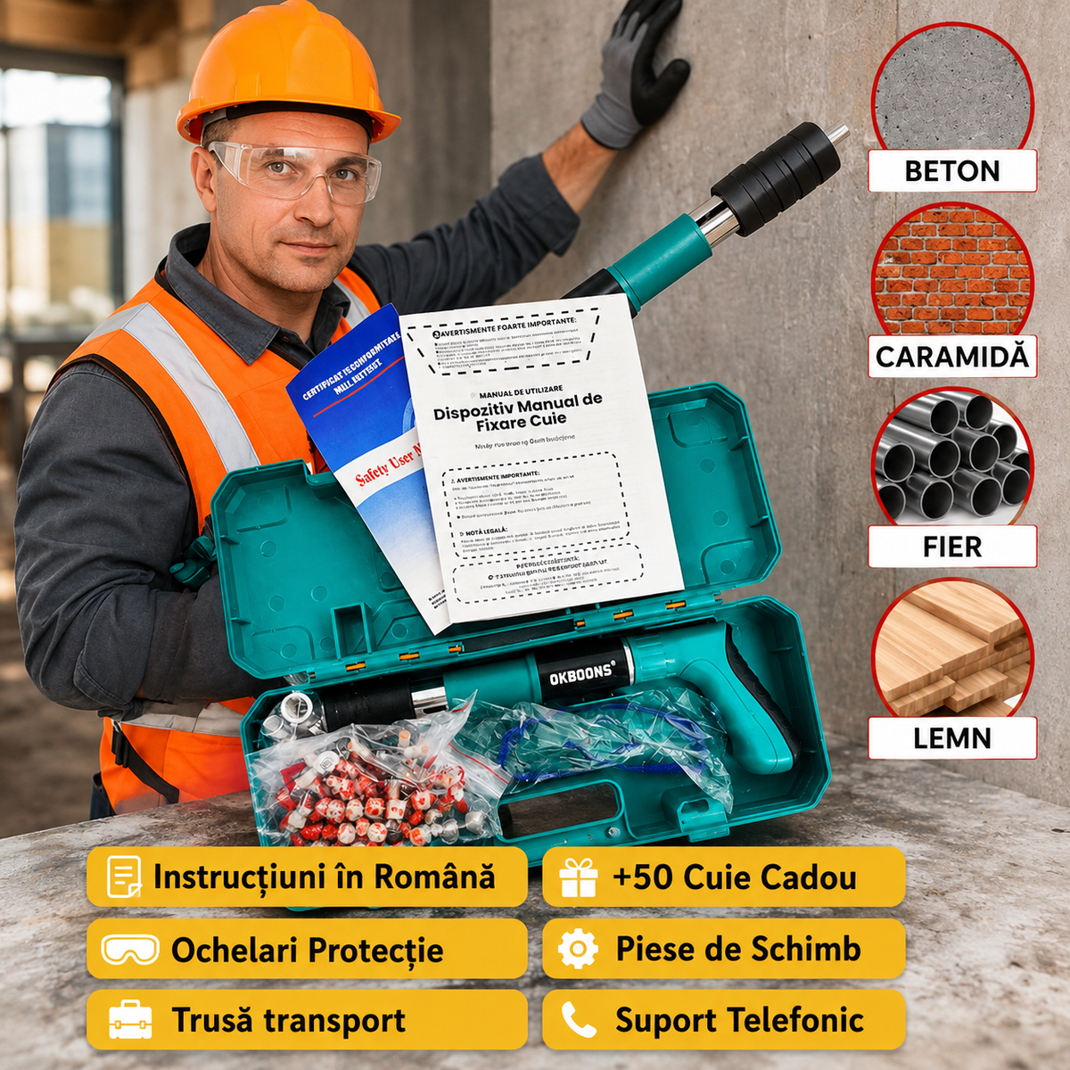 Kit Manual de Fixare + 200 Cuie, Accesorii, Ochelari și Trusă de Transport