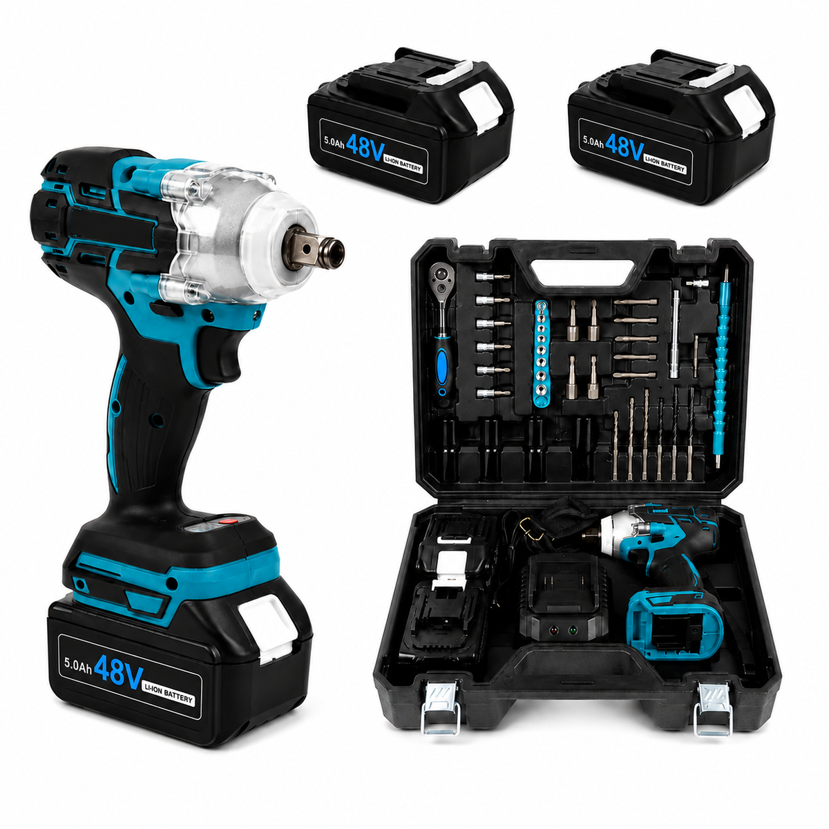 Trusă Mașină de Impact 550Nm, Brushless, 2 Acumulatori 48V 5Ah, 43 Accesorii